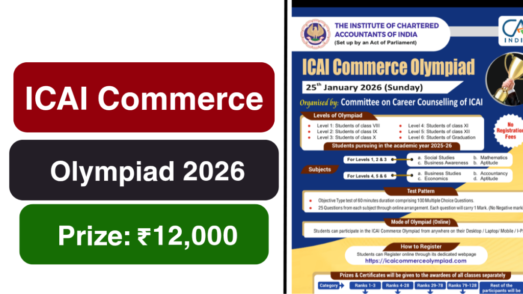 ICAI Commerce Olympiad 2026 Exam Date,Prizes,Registration & Schedule