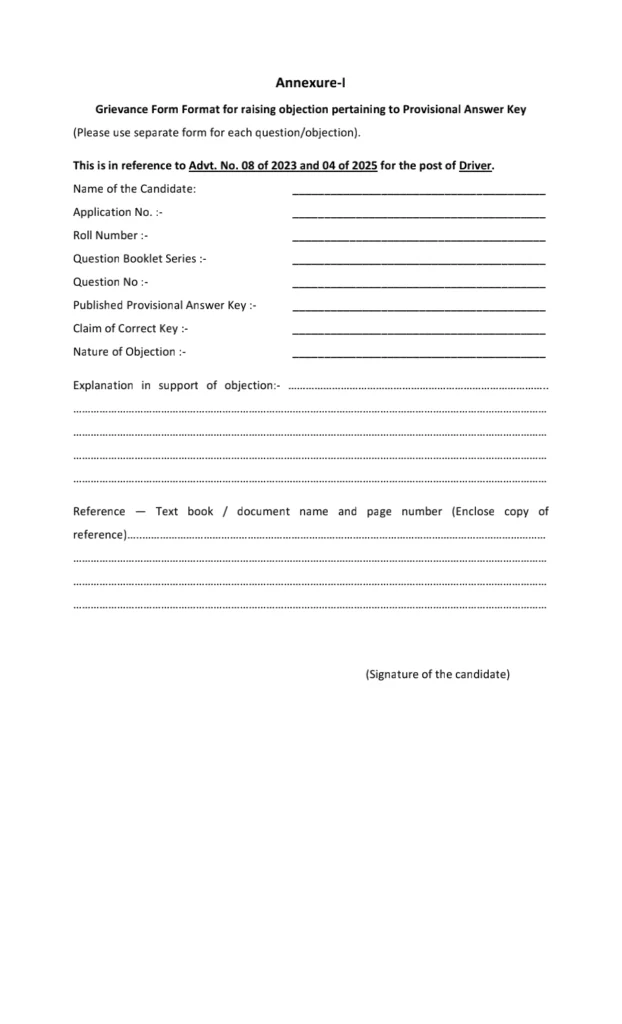 PSSSB Driver Answer Key Objection