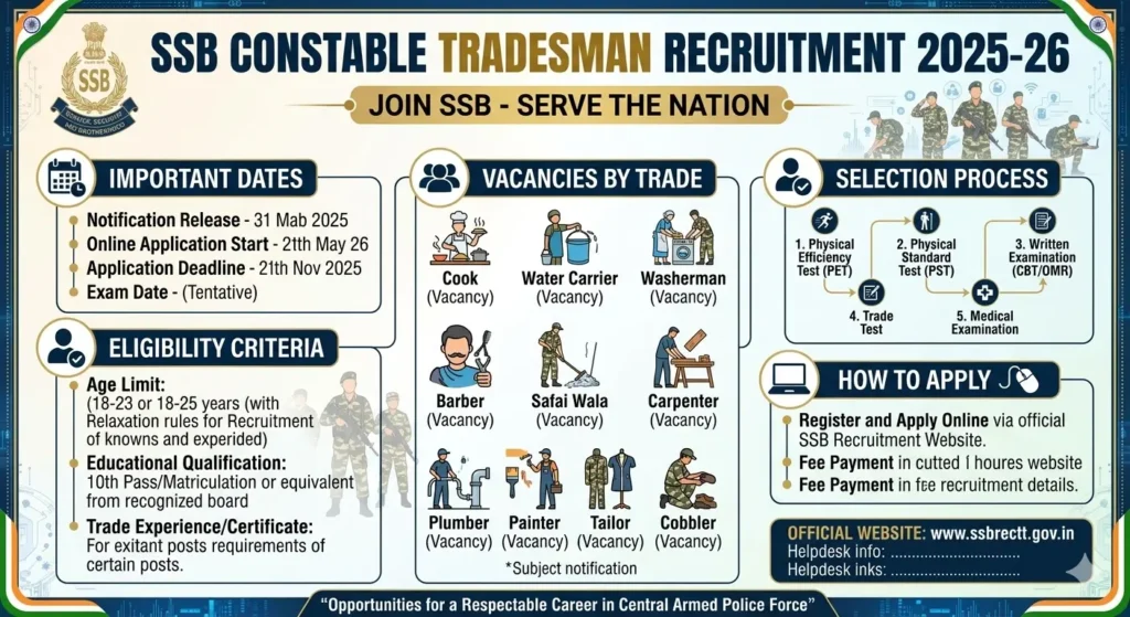 SSB Constable Tradesman Recruitment 2025 Out: Apply Now